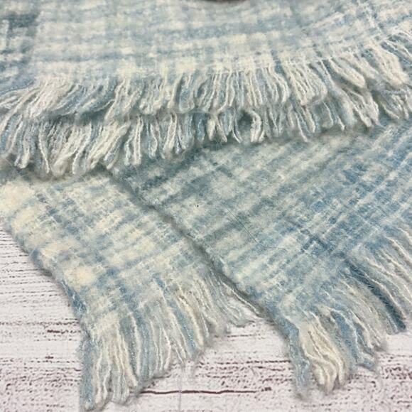 Anthropologie Blue Plaid Oversized Fringed Blanket Scarf Wrap Acrylic Wool Blend - Picture 5 of 7